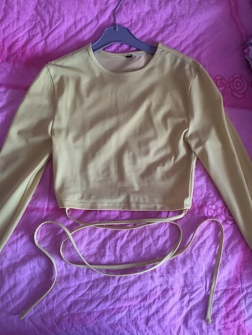 lime yeşili uzun kollu crop bağlama detaylı bluz