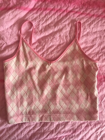 baklava desenli pembe crop