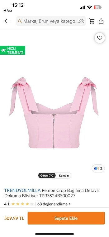 Trendyol & Milla Pembe bağlamalı crop