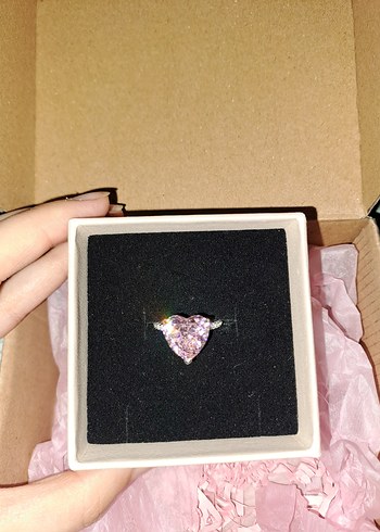 Pembe Payetli 925 Ayar Kalp Kadın Yüzük