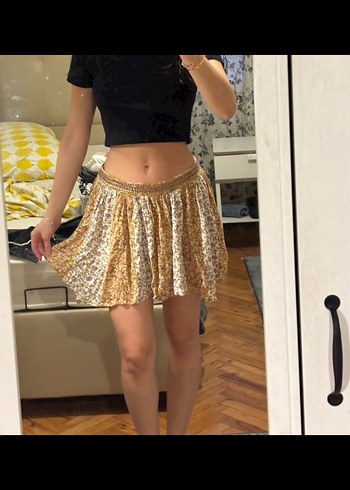 Payetli Gold Midi Bohem Etek