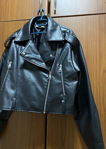 Siyah Deri Biker Ceket - Görsel 3