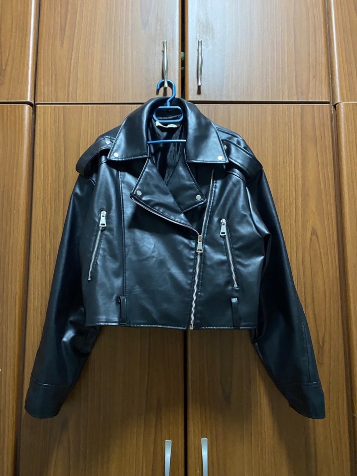 Siyah Deri Biker Ceket - Görsel 2