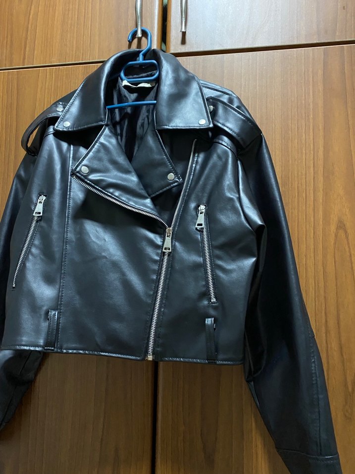 Siyah Deri Biker Ceket - Görsel 3