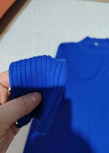 Düğmeli Mavi Boğazlı Kadın Kazak - Görsel 3