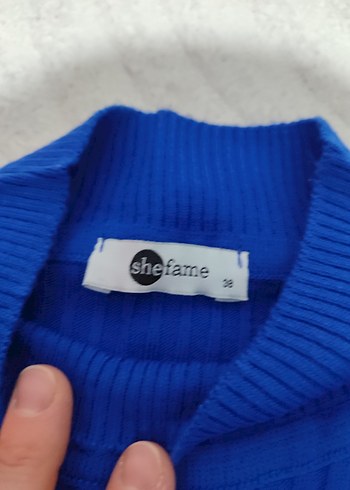 Düğmeli Mavi Boğazlı Kadın Kazak - Görsel 2