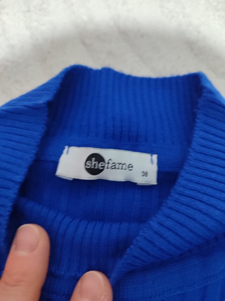 Düğmeli Mavi Boğazlı Kadın Kazak - Görsel 2