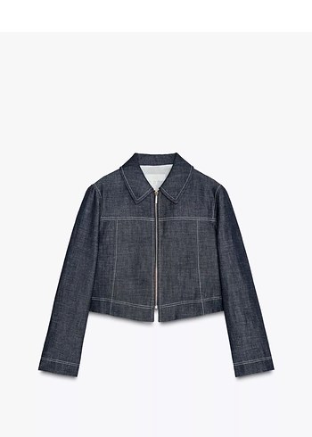 Kadın Lacivert Fermuarlı Denim Ceket
