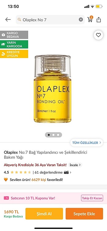 olaplex no:7 saç bakım yağı