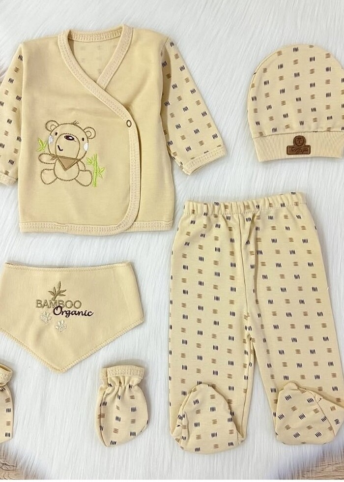 Organik kumaş hastane çıkışı 5 li set - Görsel 2