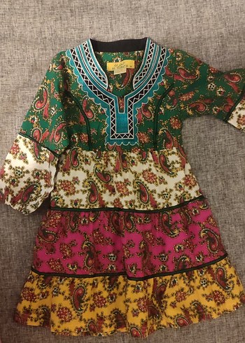 Renkli, Uzun Kollu, Fırfırlı Bohem Kız Elbisesi - Görsel 2