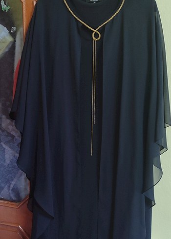 Lacivert Uzun Drapeli Gotik Abiye Elbise - Görsel 2