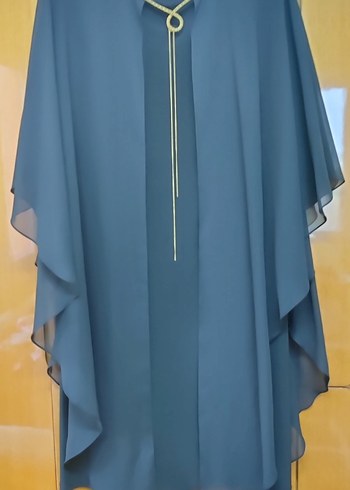 Lacivert Uzun Drapeli Gotik Abiye Elbise - Görsel 3