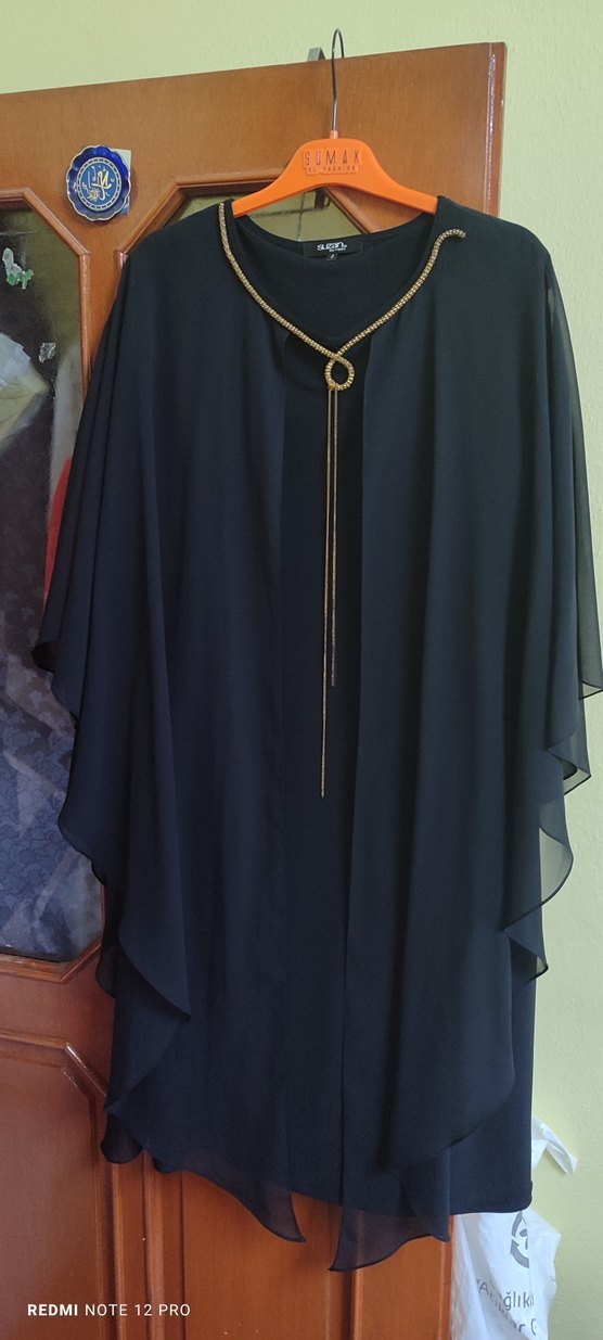 Lacivert Uzun Drapeli Gotik Abiye Elbise - Görsel 2