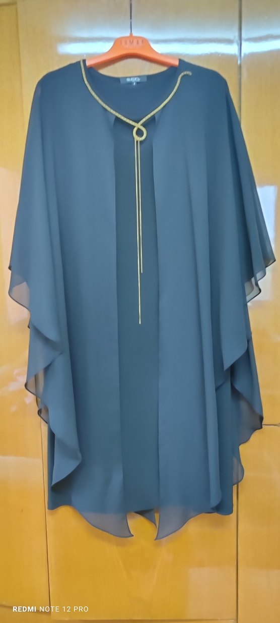 Lacivert Uzun Drapeli Gotik Abiye Elbise - Görsel 3