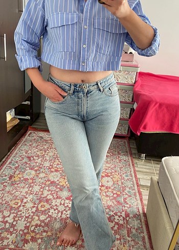 m Beden mavi Renk crop gömlek
