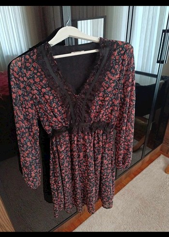 Bordo Dantel Detaylı Bohem Midi Elbise