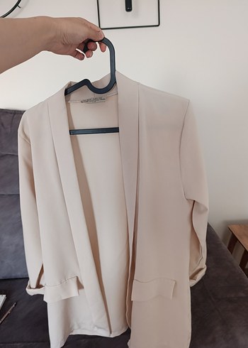 Bej Drapeli Uzun Kollu Kadın Blazer