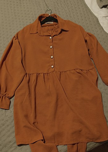 Kadın Kahverengi Mini Keten Tunik