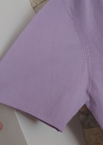 xl Beden Nakışlı, kısa kollu, mor kadın bluzu