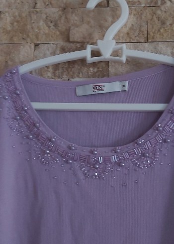 xl Beden mor Renk Nakışlı, kısa kollu, mor kadın bluzu