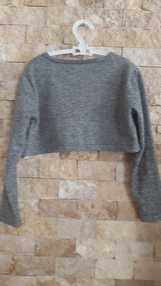 Gri V Yakalı Örgü Çocuk Hırka Bolera - Görsel 3
