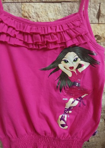 Kız Çocuk Pembe Fırfırlı Askılı Üst - Görsel 2