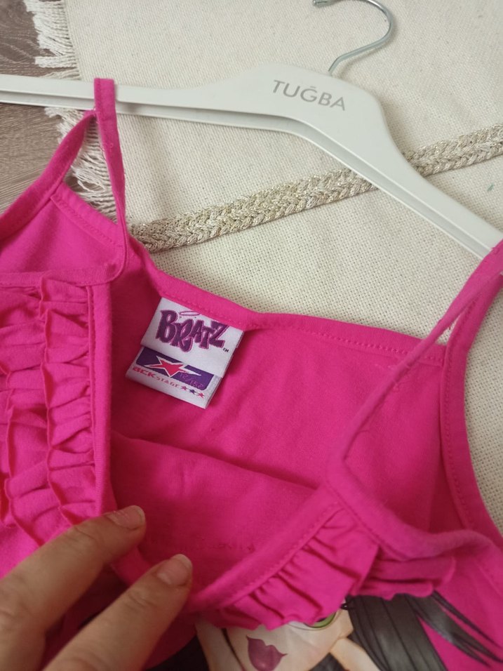 Kız Çocuk Pembe Fırfırlı Askılı Üst - Görsel 3