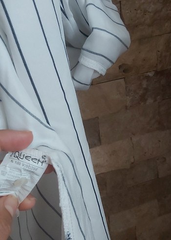 42 Beden Düğmeli Çizgili Uzun Kollu Kadın Gömlek