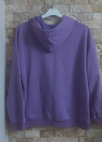 l Beden Mor Kapüşonlu Mavi Baskılı Sweatshirt