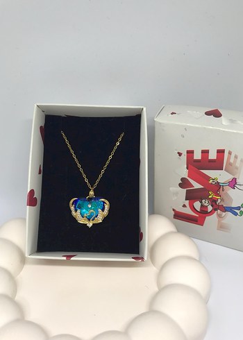 Mavi Taşlı Çelik Kolye - Görsel 3