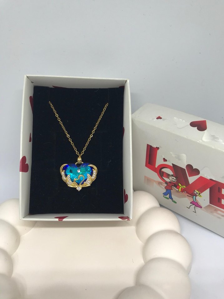 Mavi Taşlı Çelik Kolye - Görsel 4