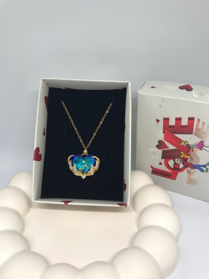 Mavi Taşlı Çelik Kolye - Görsel 2