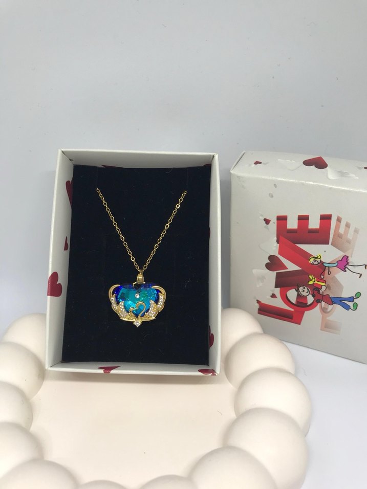 Mavi Taşlı Çelik Kolye - Görsel 3