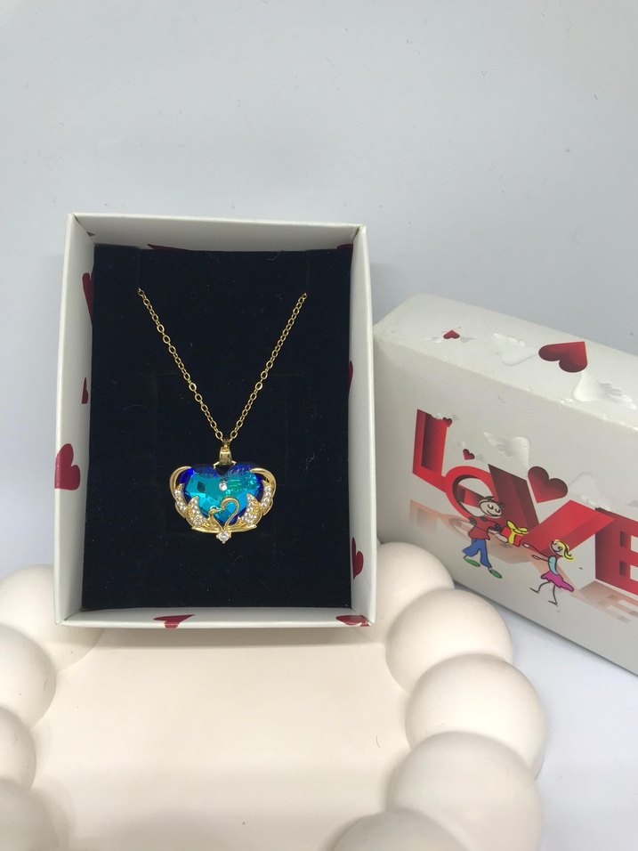 Mavi Taşlı Çelik Kolye - Görsel 5