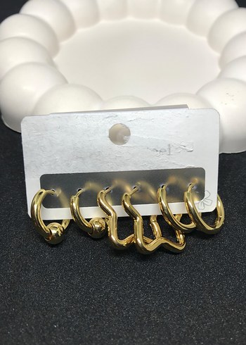 Zincir Detaylı Altın Mini Küpe Seti - Görsel 2