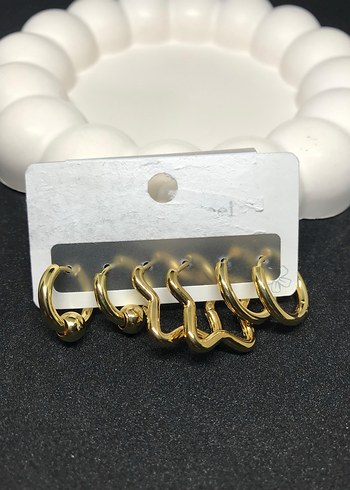 Zincir Detaylı Altın Mini Küpe Seti - Görsel 7