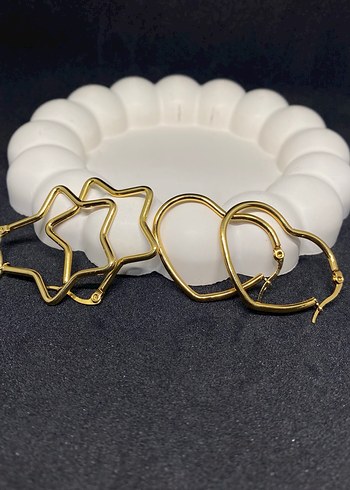 Kalpli Ve Yıldızlı Halka Küpe seti  - Görsel 6