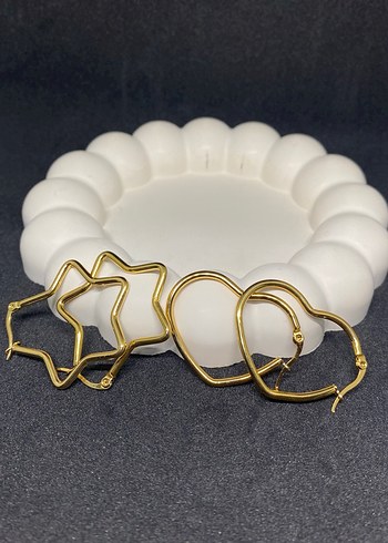 Kalpli Ve Yıldızlı Halka Küpe seti  - Görsel 7