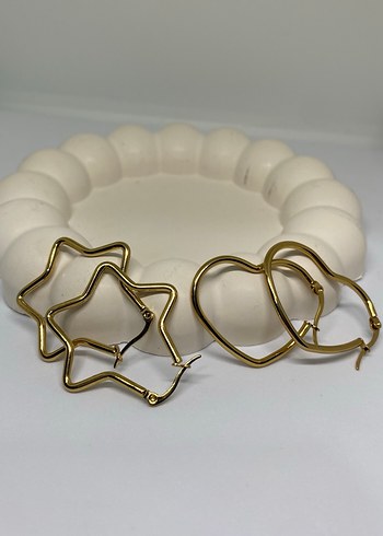 Kalpli Ve Yıldızlı Halka Küpe seti  - Görsel 2