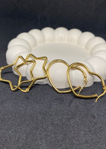 Kalpli Ve Yıldızlı Halka Küpe seti  - Görsel 5