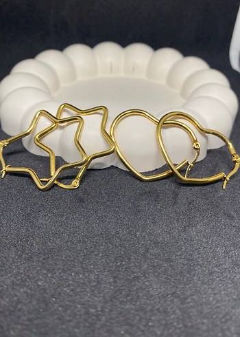 Kalpli Ve Yıldızlı Halka Küpe seti  - Görsel 4