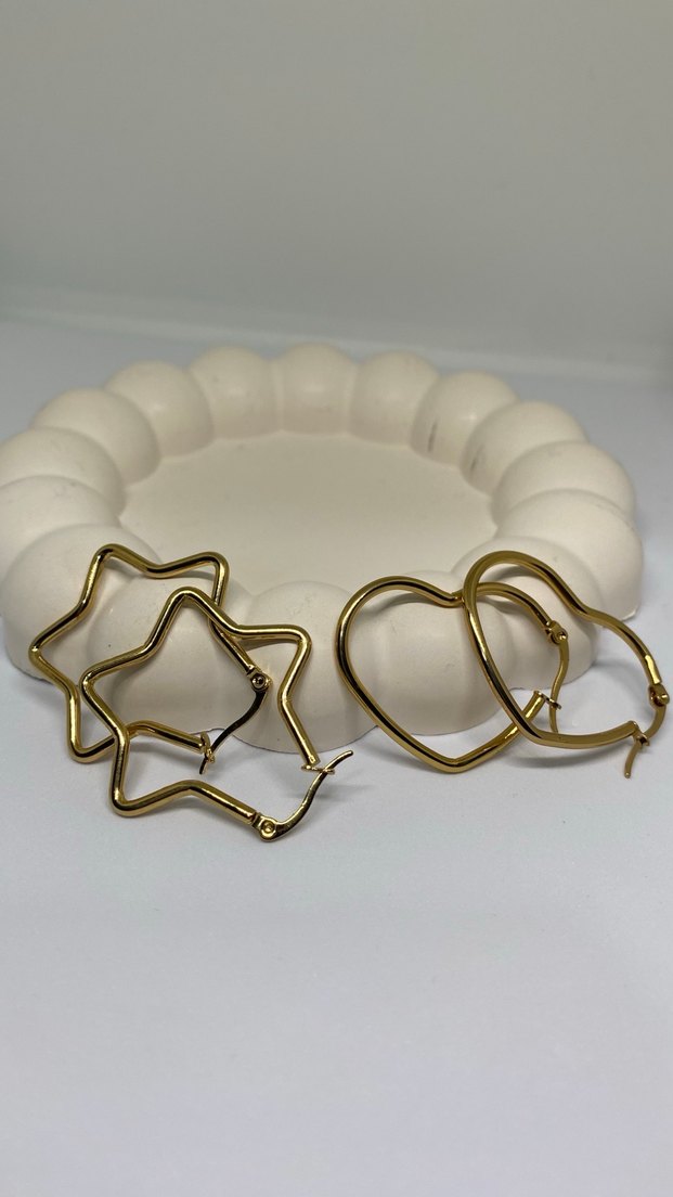 Kalpli Ve Yıldızlı Halka Küpe seti  - Görsel 2