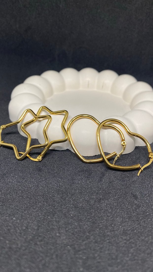 Kalpli Ve Yıldızlı Halka Küpe seti  - Görsel 5