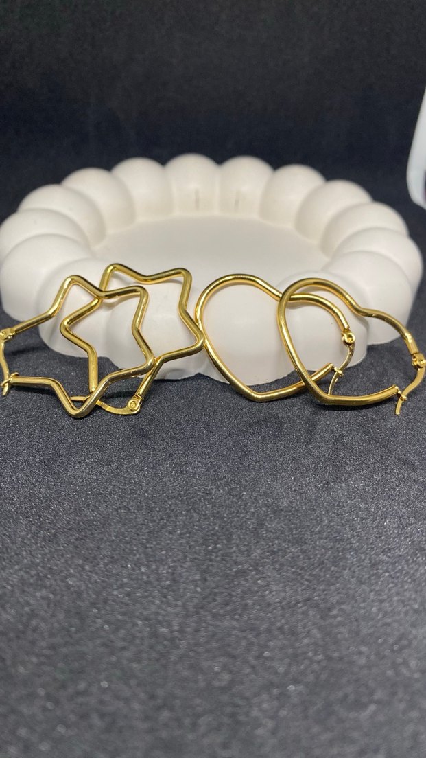 Kalpli Ve Yıldızlı Halka Küpe seti  - Görsel 4