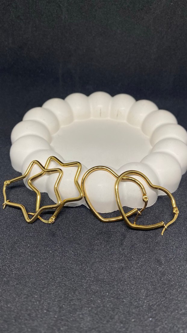 Kalpli Ve Yıldızlı Halka Küpe seti  - Görsel 3