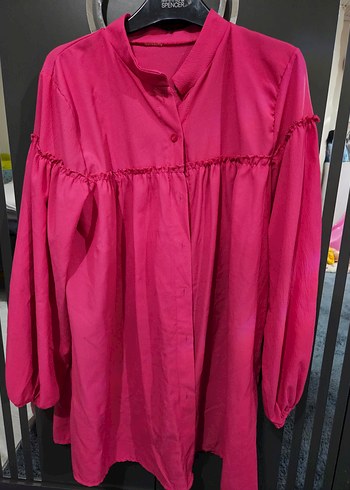 Pembe Uzun Kollu Fırfırlı Tunik - Görsel 2