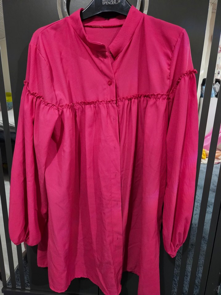 Pembe Uzun Kollu Fırfırlı Tunik - Görsel 2