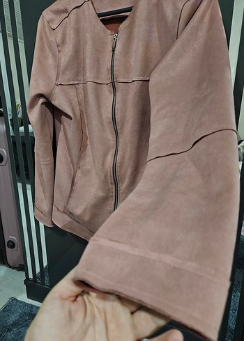 Kadın gülkurusu Süet Fermuarlı Deri Ceket - Görsel 3