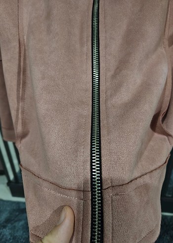 Kadın gülkurusu Süet Fermuarlı Deri Ceket - Görsel 5